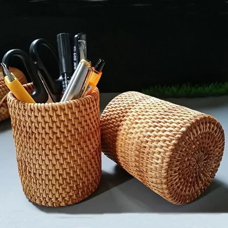 Handmade Pen Holder Hand Woven Wood Vine Rattan