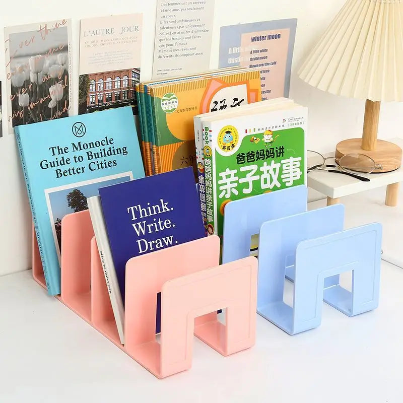4 Grid Bookend Stand - Bookshelf File Organizer