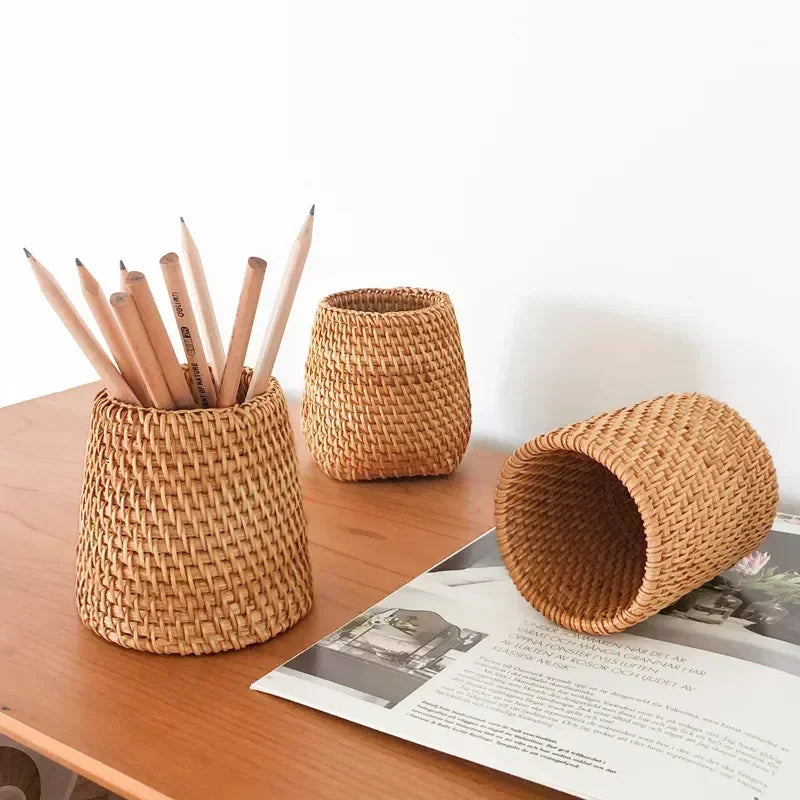 Handmade Pen Holder Hand Woven Wood Vine Rattan
